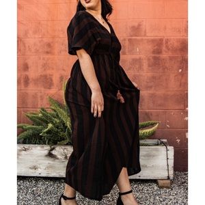 Cost Plus World Market Black and Brown Striped Dress Small / Medium